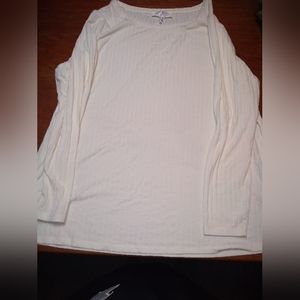 Addition Elle Women's Cream / Beige Long Sleeve Shirt, Size 1X, Ribbing